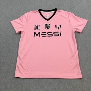 Lionel Messi Jersey Kids Large 14-16 Pink Soccer Football Performance Logo Stack